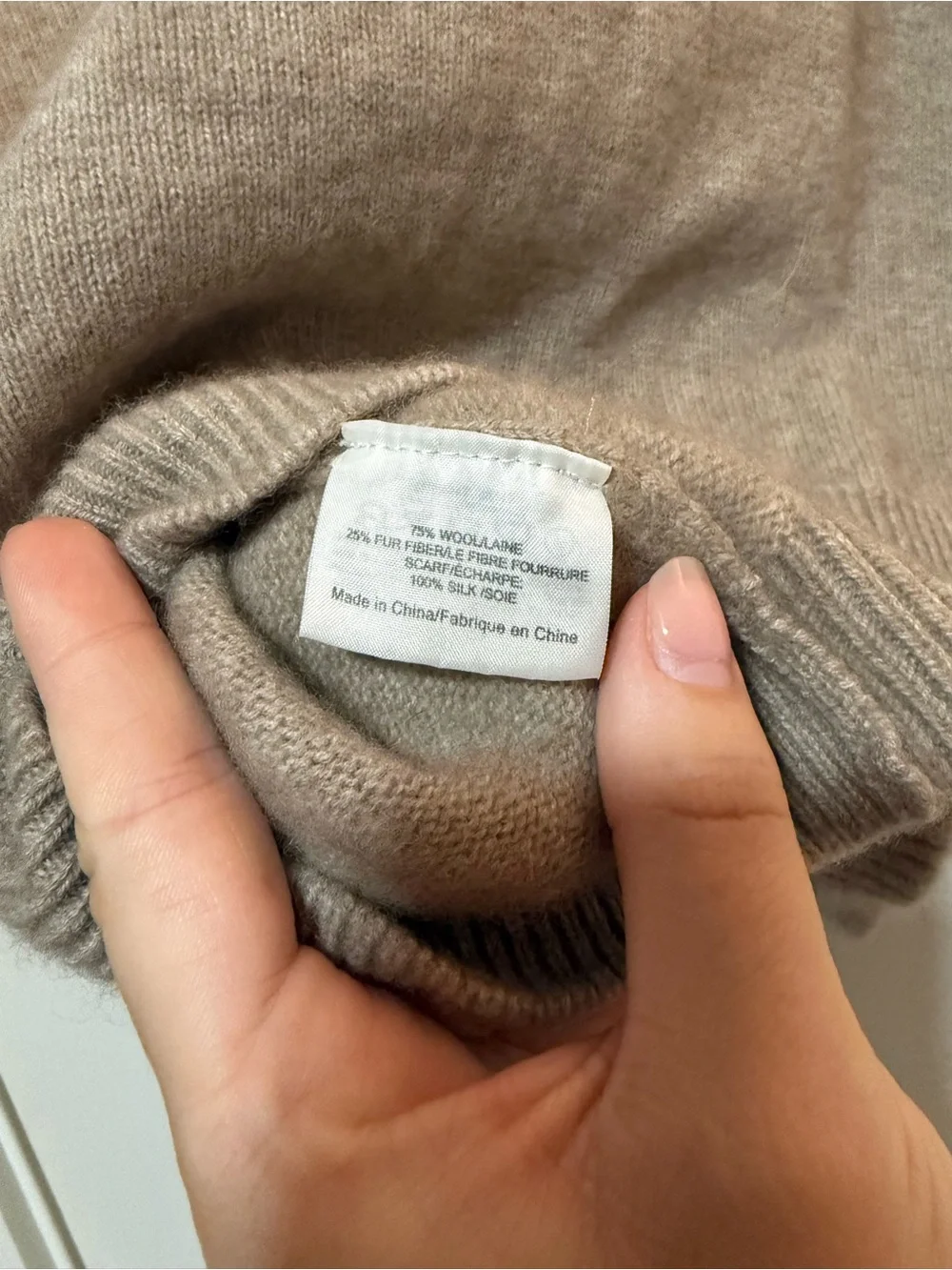 Tory Burch Taupe Scarf-Neck Wool Blend Sweater